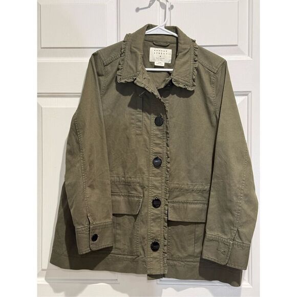 Kate Spade Broome Street Ruffle Trim & Velvet Bow Back Military Button Up Jacket - Picture 3 of 16